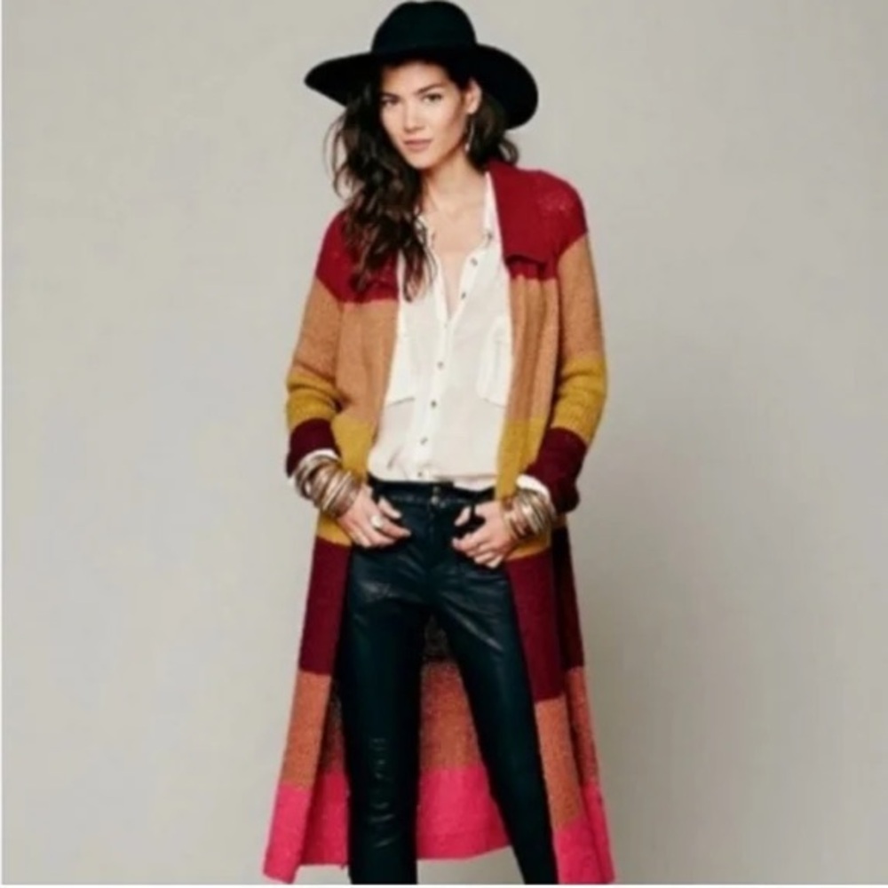 Free People Over the Rainbow Mohair‎ Cardigan Long Boho Duster ITALY 🇮🇹 S/P
